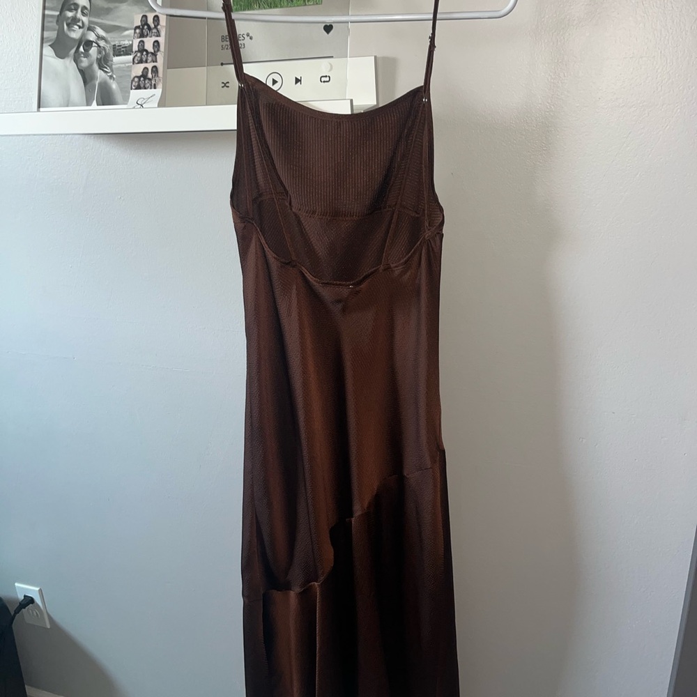 Elegant Brown Spaghetti Strap Dress